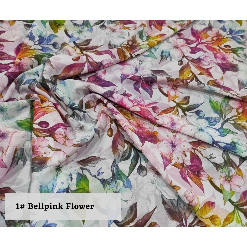 Jual Kain Print Bunga Sutra / Kain Sutra Wollpeach - Bell Flower (Per 0 ...