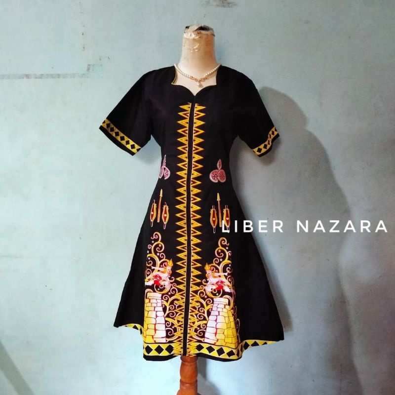 Jual Batik Nias/Dress Batik Lompat Batu Hitam Otentik Ornamen Nias