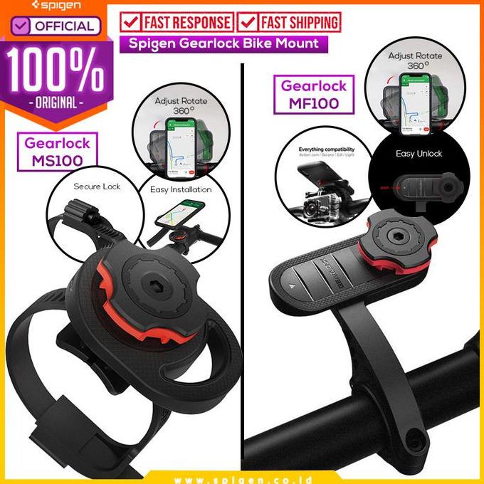 Spigen Gearlock MS100 Universal Phone Bike Mount For Handlebar – Black, Qi Compatible