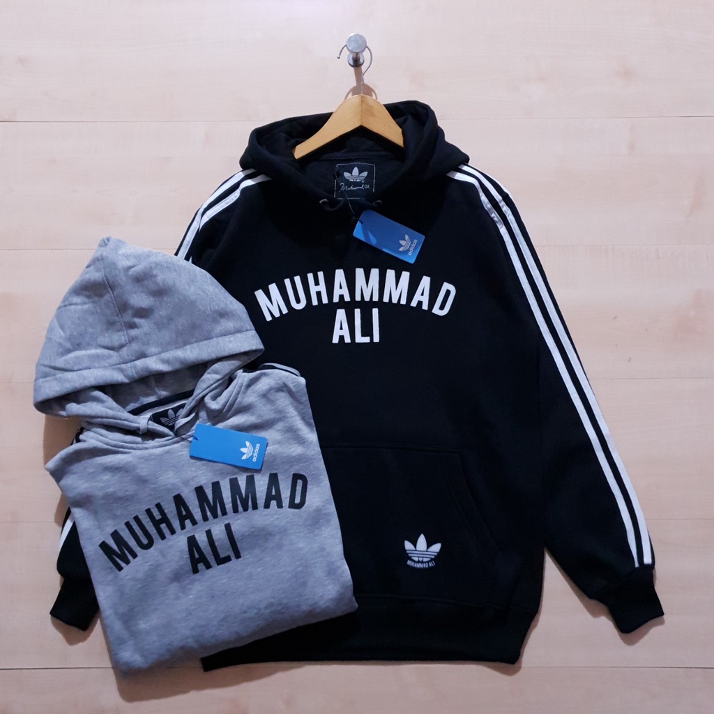 JAKET HOODIE ADIDAS X MUHAMMAD ALI BLACK AND GREY