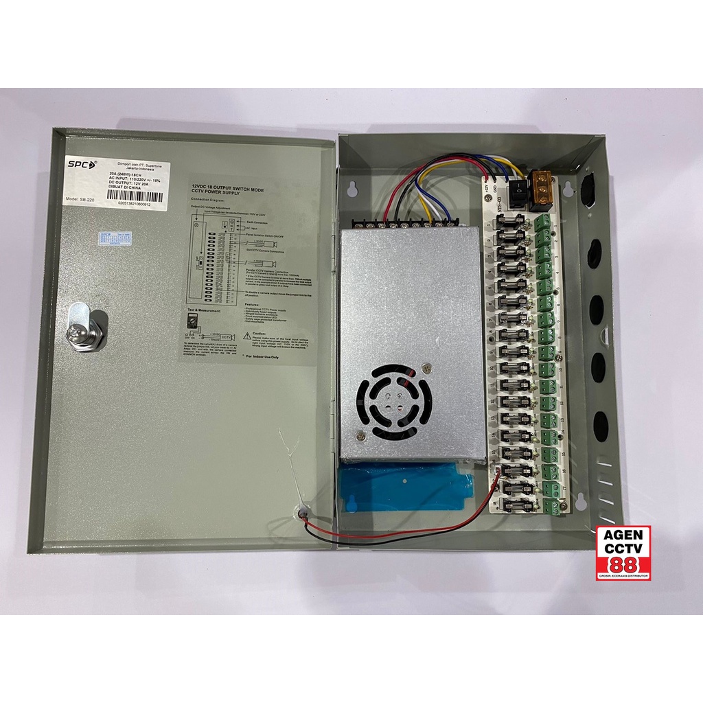 Jual Power Supply PSU Panel Box SPC DC 12V 20A 18CH Free Kabel AC ...