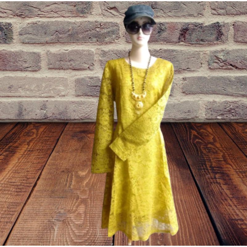 Jual DRESS BROKAT KUNING LEMON Shopee Indonesia