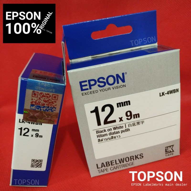 Jual Epson LabelWorks LK4WBN 12mm Black on White Label Tape Cartridge