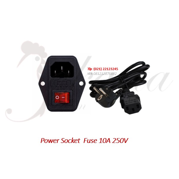 Jual Power Socket Fuse 10A 250V lengkap kabel power untuk mesin tetas