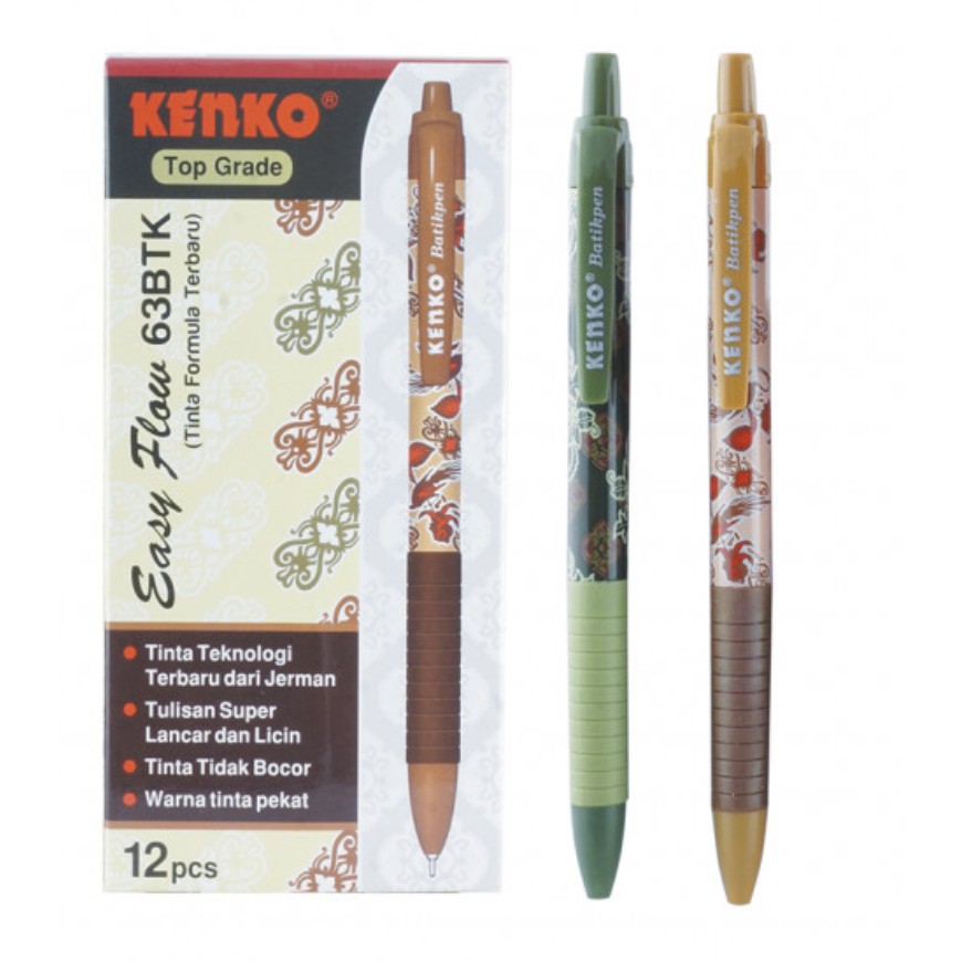 Jual BALLPOINT HITAM KENKO EASYFLOW BATIK 63BTK 0.5MM CETEK HITAM PENA ...