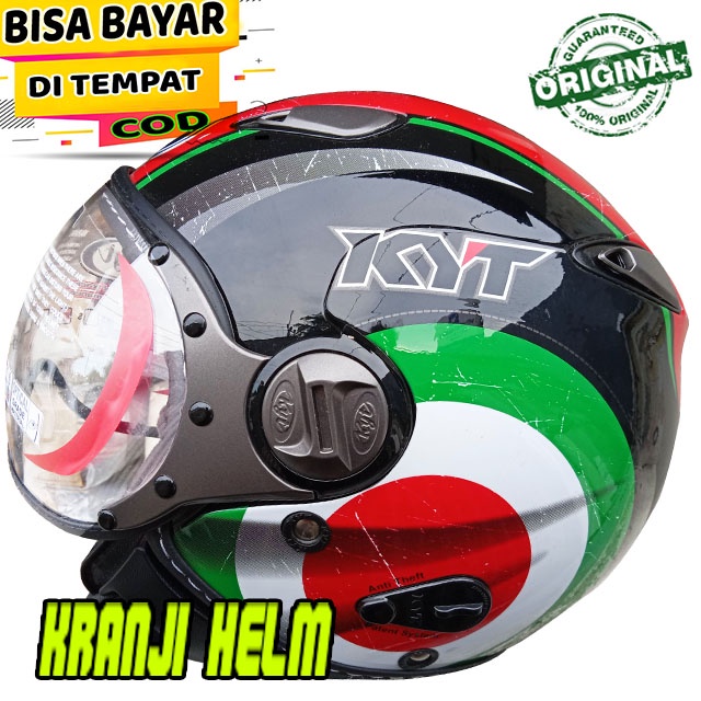 Jual Helm / Helm half face / Helm kyt elsico 1 black green terlaris