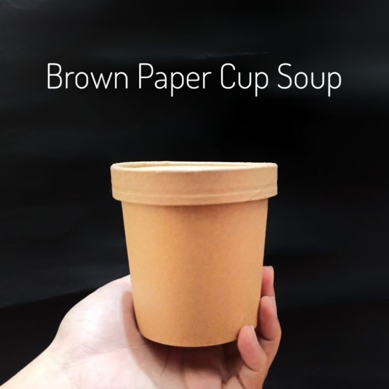 Jual (ISI 5) Cup Sup Kertas Coklat +Tutup / Brown Paper Cup Soup ...