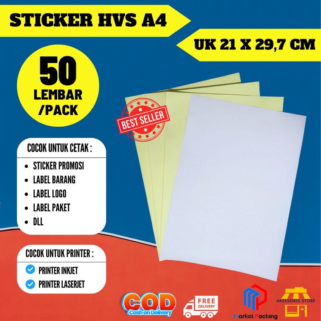 Jual Sticker Hvs A4 Isi 50 Lembar Kertas Stiker Hvs Inkjet Doff A4