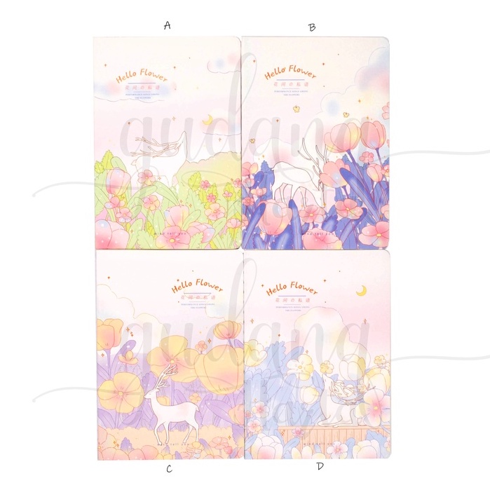 Jual Notebook A5 Deer And Flower Notepad Motif Rusa Dan Bunga GH 308638 ...