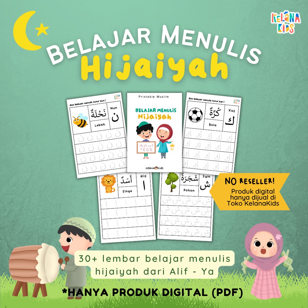 Jual Printable Worksheet Belajar Menulis Tracing Huruf Hijaiyah - 30