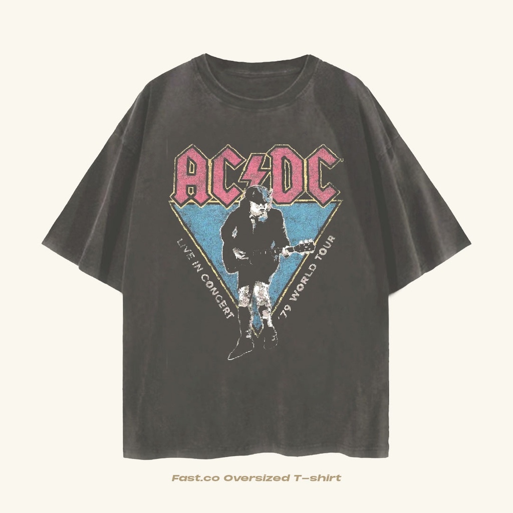 Acdc Band Vintage Tshirt (OVERSIZED) Kaos Band AC/DC Live In Concert World  Tour