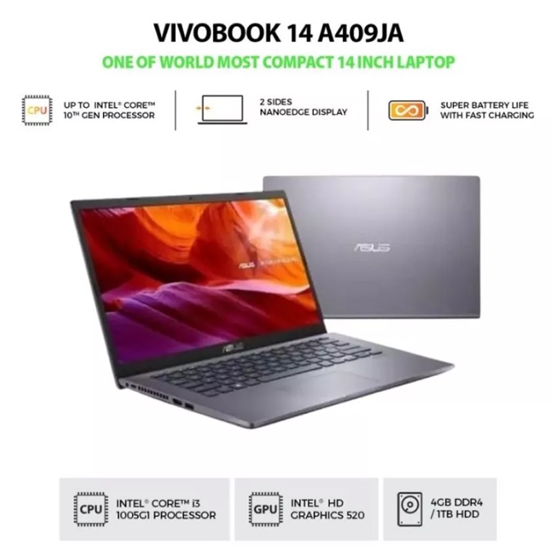 Jual Laptop Asus Vivobook A409ja Bv322t 14fhd Core I3 1005g1 4gb Ddr4 1tb Windows 10 Home Grey