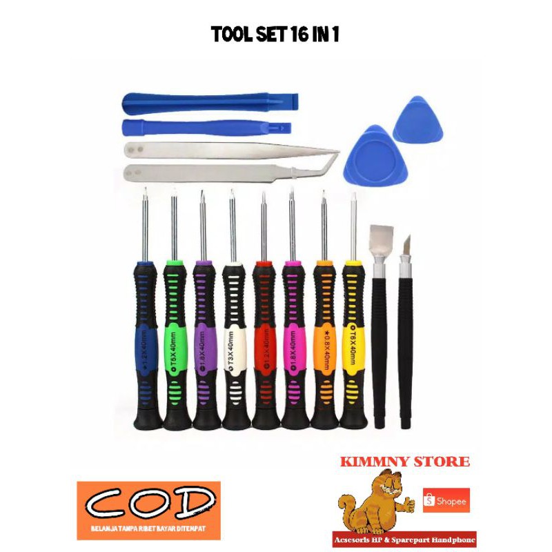 Jual TOOL SET 16 IN 1 / OBENG FULLSET 16 IN 1 REPAIR ALAT SERVICE ...