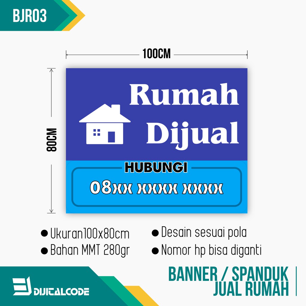 Jual BJR03 Spanduk Banner Rumah Dijual Disewakan Dikontrakkan 100x80cm ...