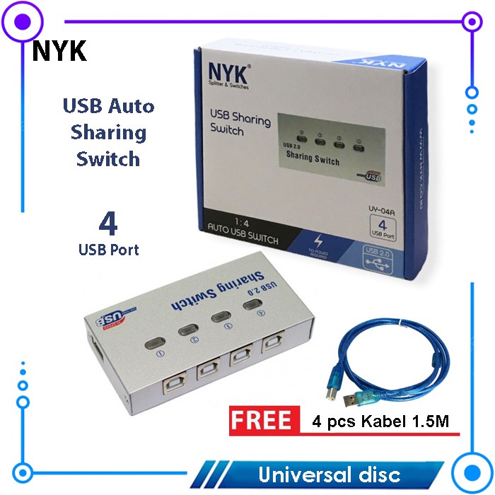 Jual Auto Switch Printer USB 4 Port with Cable 4pcs - Switch printer ...