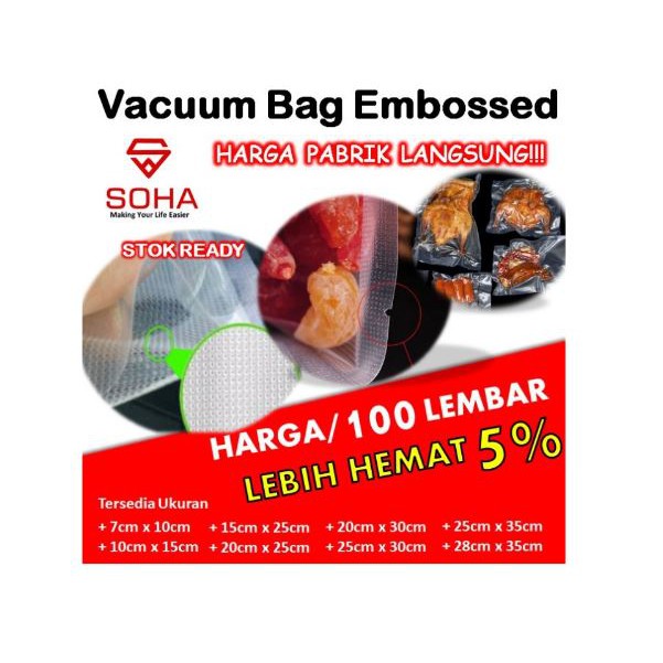 Jual PVM-005 17x25 cm / 100 Lembar Plastik Emboss Vacum Vakum Makanan ...