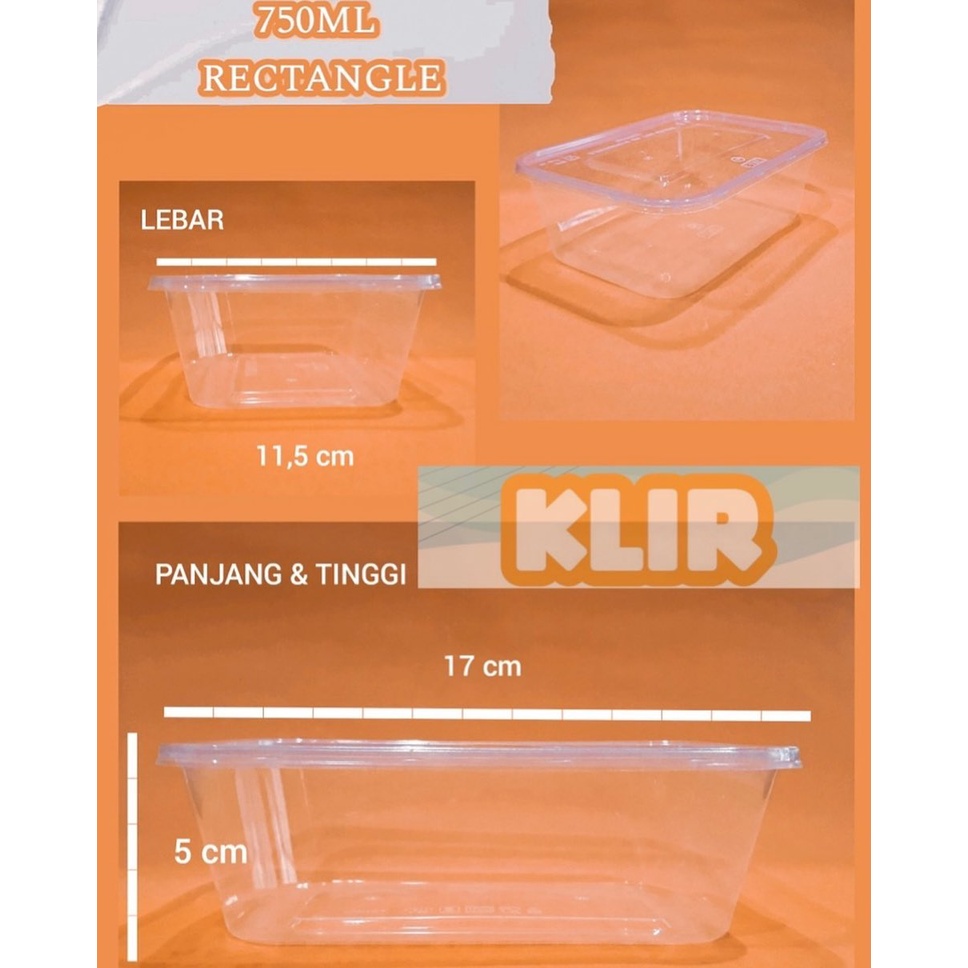 Jual Thinwall Klir 750 Ml Rectangle Kotak Makan Bening Anti Pecah Isi