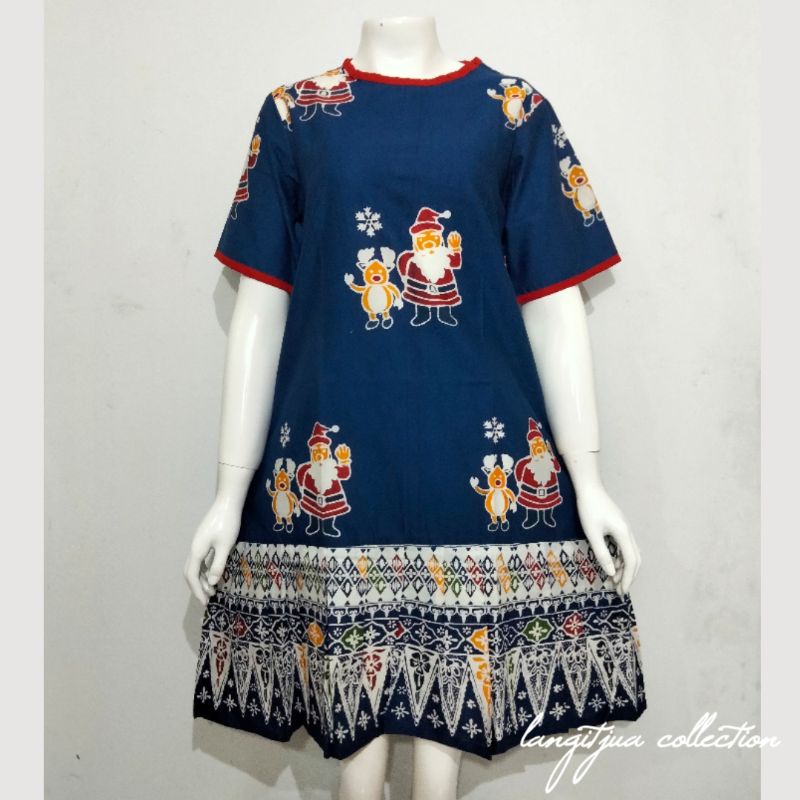 Jual BAJU NATAL KARIN DRESS BATIK MOTIF SANTA | Shopee Indonesia