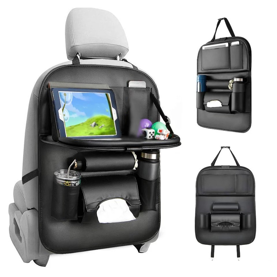 NS [ BS COD ] Car Seat Organizer Foldable - Rak Gantung Mobil Kulit Dengan Meja Lipat