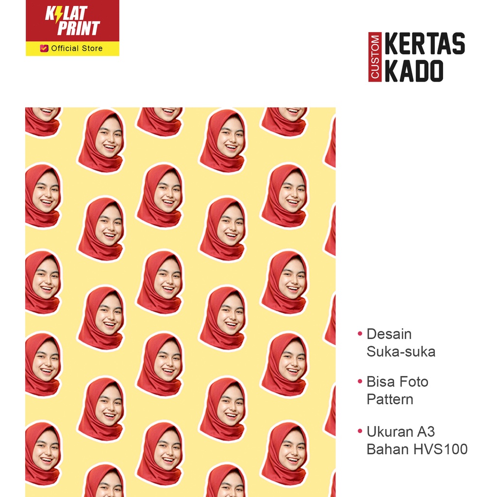 Jual Cetak Kertas Kado Custom Muka Sendiri Kostum Wrapping Paper Wajah