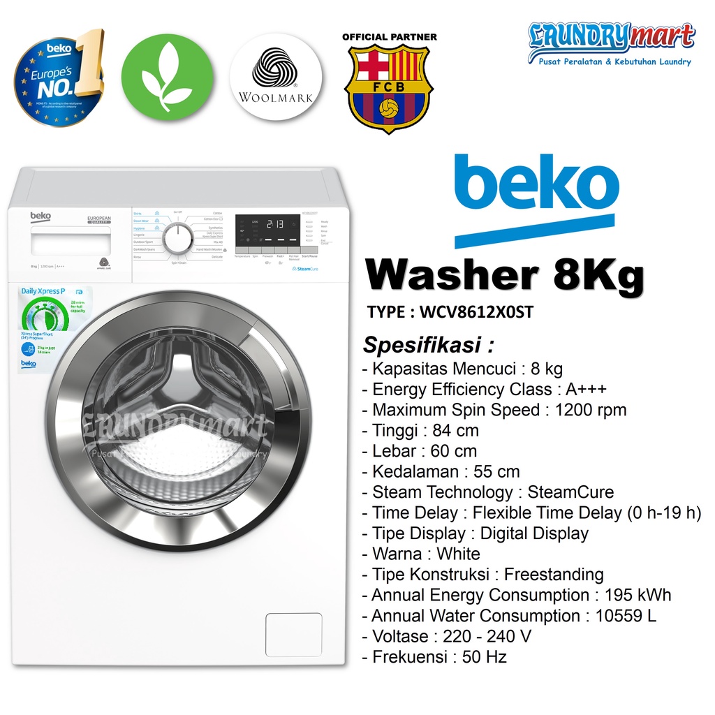 Jual BEKO WASHER / MESIN CUCI / MESIN CUCI LAUNDRY KAPASITAS 8 KG ...