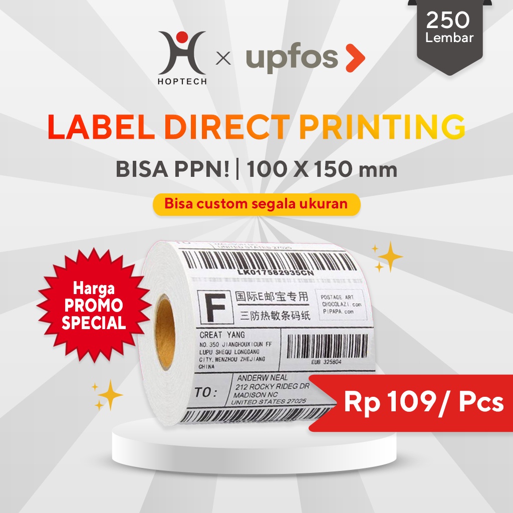 Jual Hoptech - label thermal label stiker barcode label pengiriman ...