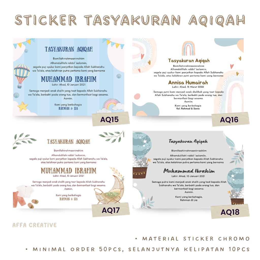 Jual Sticker Tasyakuran Aqiqah Kelahiran Bayi [2] | Shopee Indonesia