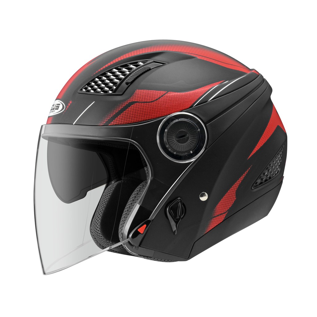 Jual Zeus Zs Mblk Red Doff Half Face Double Visor Shopee Indonesia