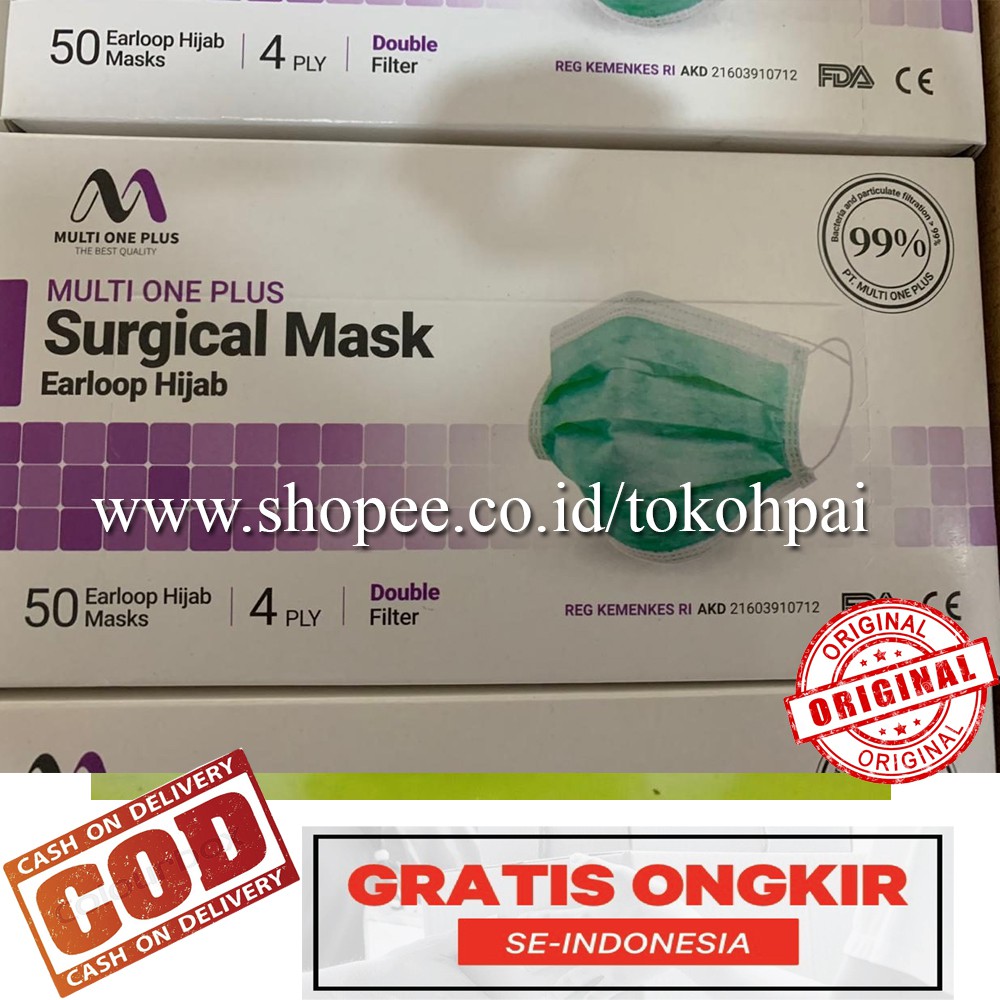 Jual Masker Medis Bedah 4 Ply Premium Multi One Plus Earloop Hijab ...