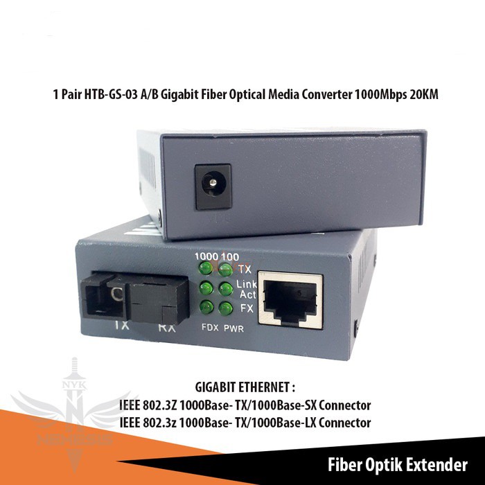 Jual Optic Media Converter Fiber Optic Extender NYK FO1000 GIGABIT ...