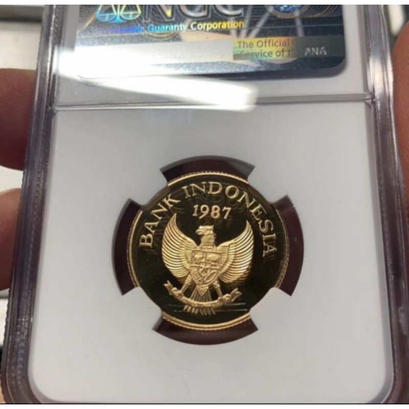Jual koin emas gold coin 200.000 rupiah 1987 javan rhinoceros badak PF ...