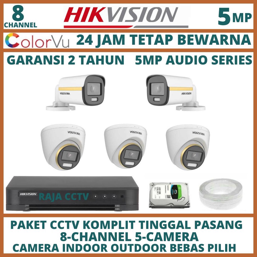Jual PAKET CCTV HIKVISION 5MP COLORVU AUDIO 8 CHANNEL 5 CAMERA | Shopee ...