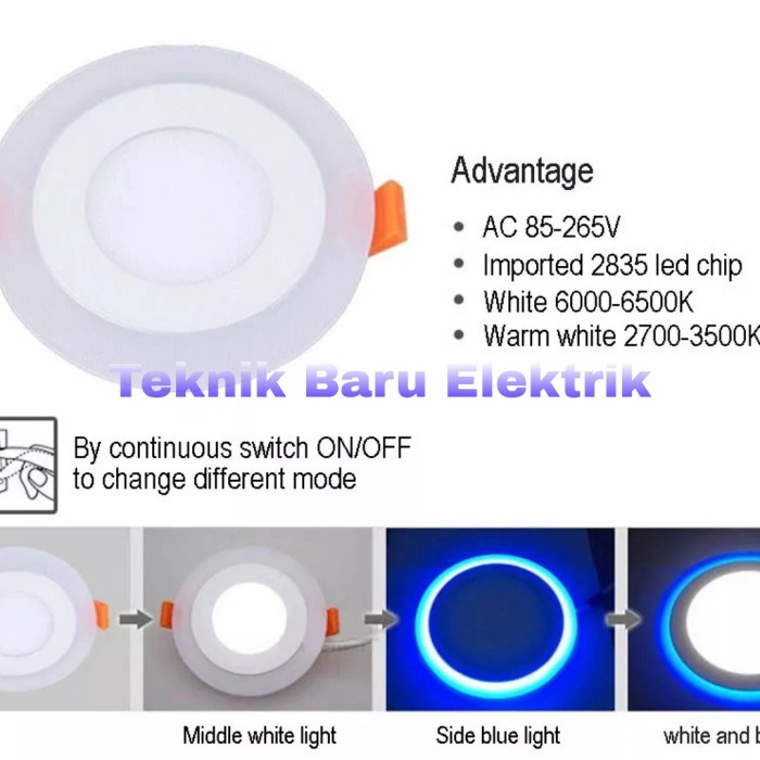 Jual Lampu Downlight LED 3 Watt 2 Warna Putih Biru 3 Step Kotak Inbow ...