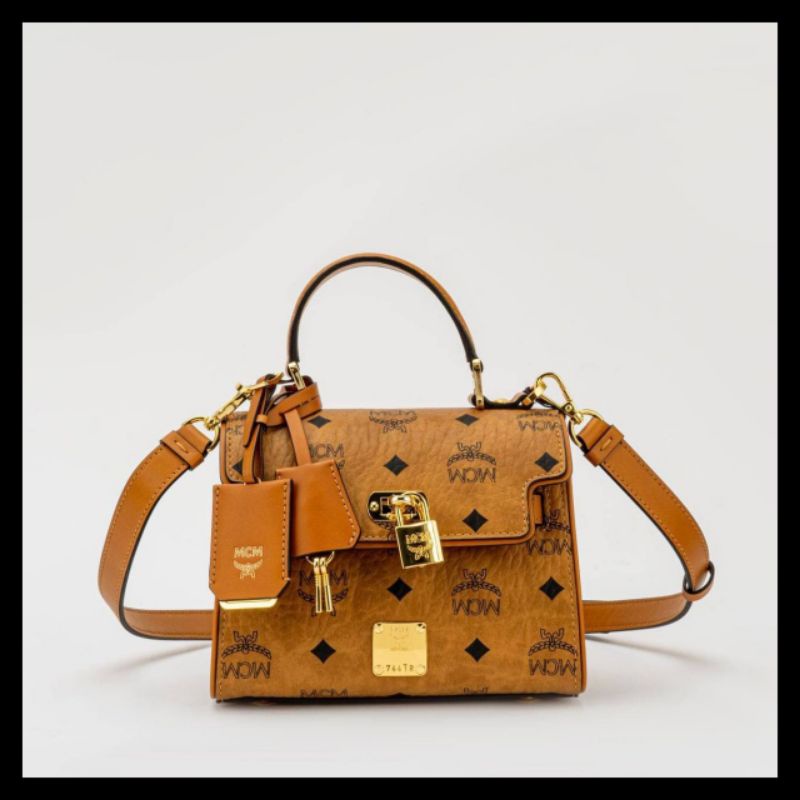 Mcm heritage satchel outlet mini cognac