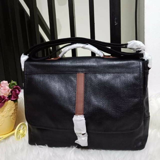 Jual Tas Fossil Evan Commuter Black Leather Bag Original Brand New With Tag Shopee Indonesia