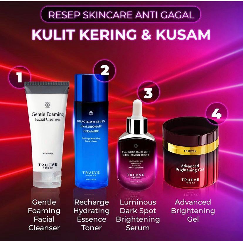 Jual Trueve Kulit Kering & Kusam ( Cleanser + Toner + Serum + Gel