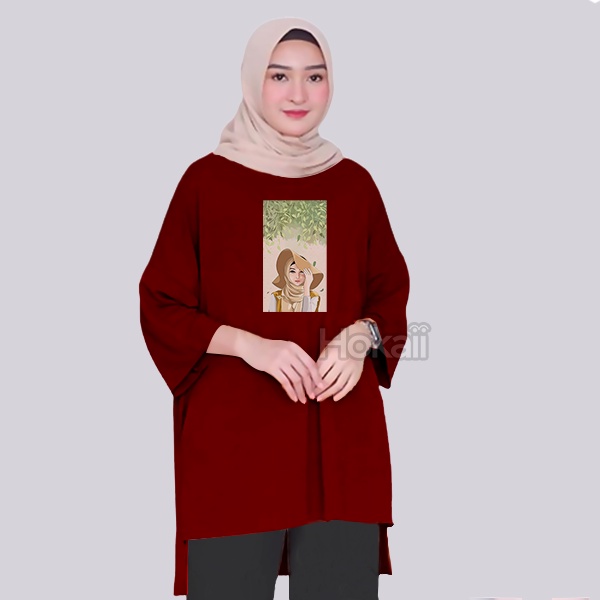 Jual Tunik Wanita Jumbo Ld 130 Anime Hijab 02 Kaos Oversize Lengan 78