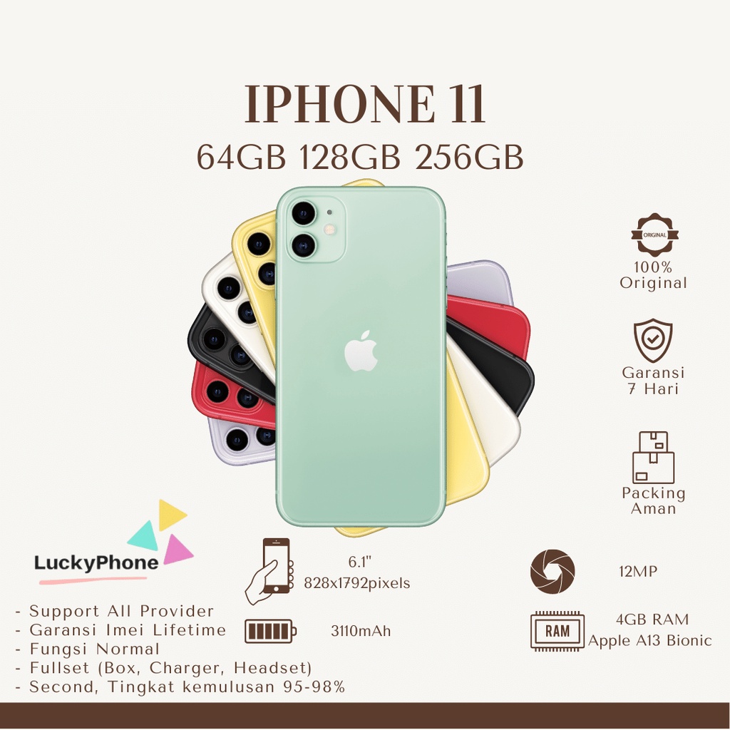 Jual Iphone 11 64GB 128GB 256GB SECOND BEKAS ORIGINAL FULLSET | Shopee ...