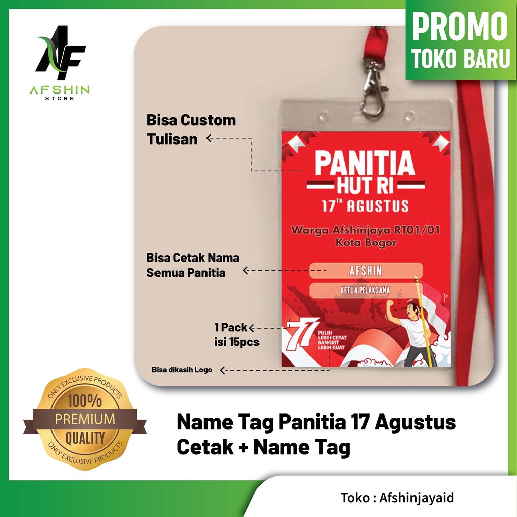 Jual Cetak Nametag Panitia Desain Panitia 17 Agustus Dengan Nametag Plus Tali Murah Shopee 