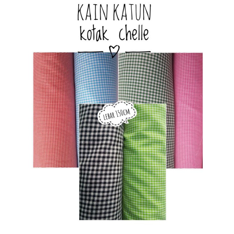 Jual bahan kain katun halus kotak kotak chelle cele chele cotton/kain