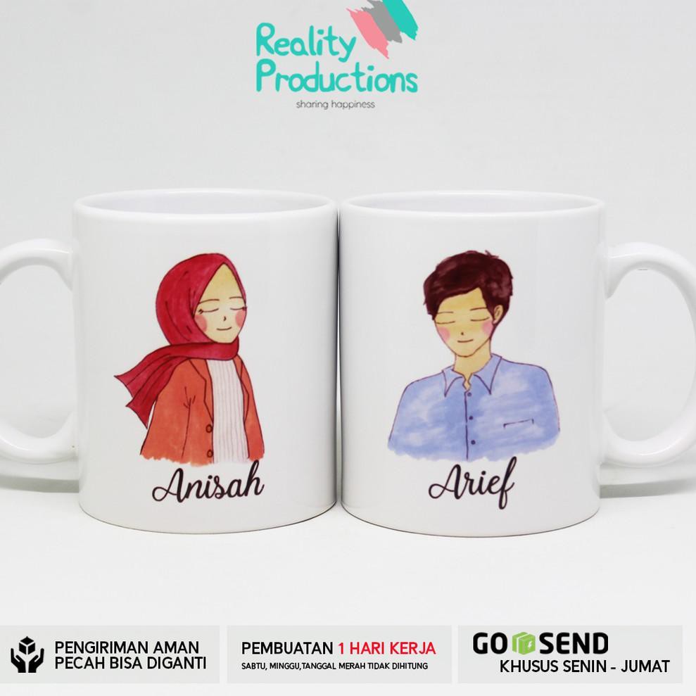 Jual Np2code Mug Couple Doodle Pengantin Hijab Cantik Untuk Kado Pernikahannew Modelj2m9 4897