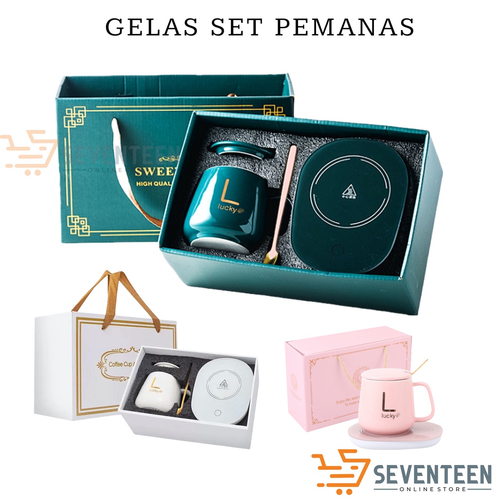 Jual SEVENTEEN GELAS SET KERAMIK LENGKAP DENGAN ALAT PEMANAS CANGKIR ...