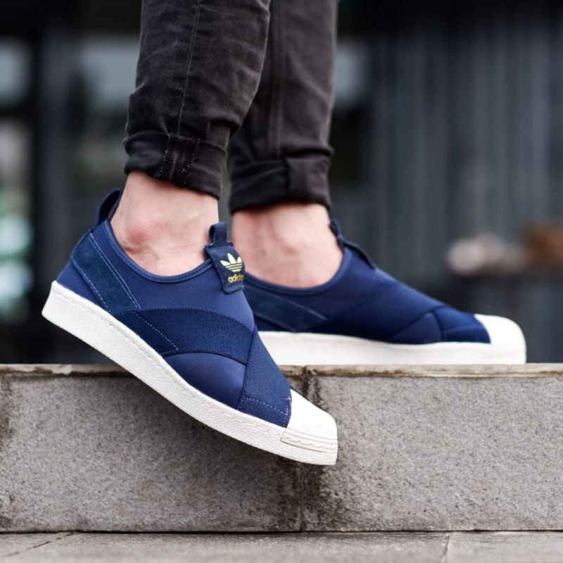 Superstar slip outlet on navy blue