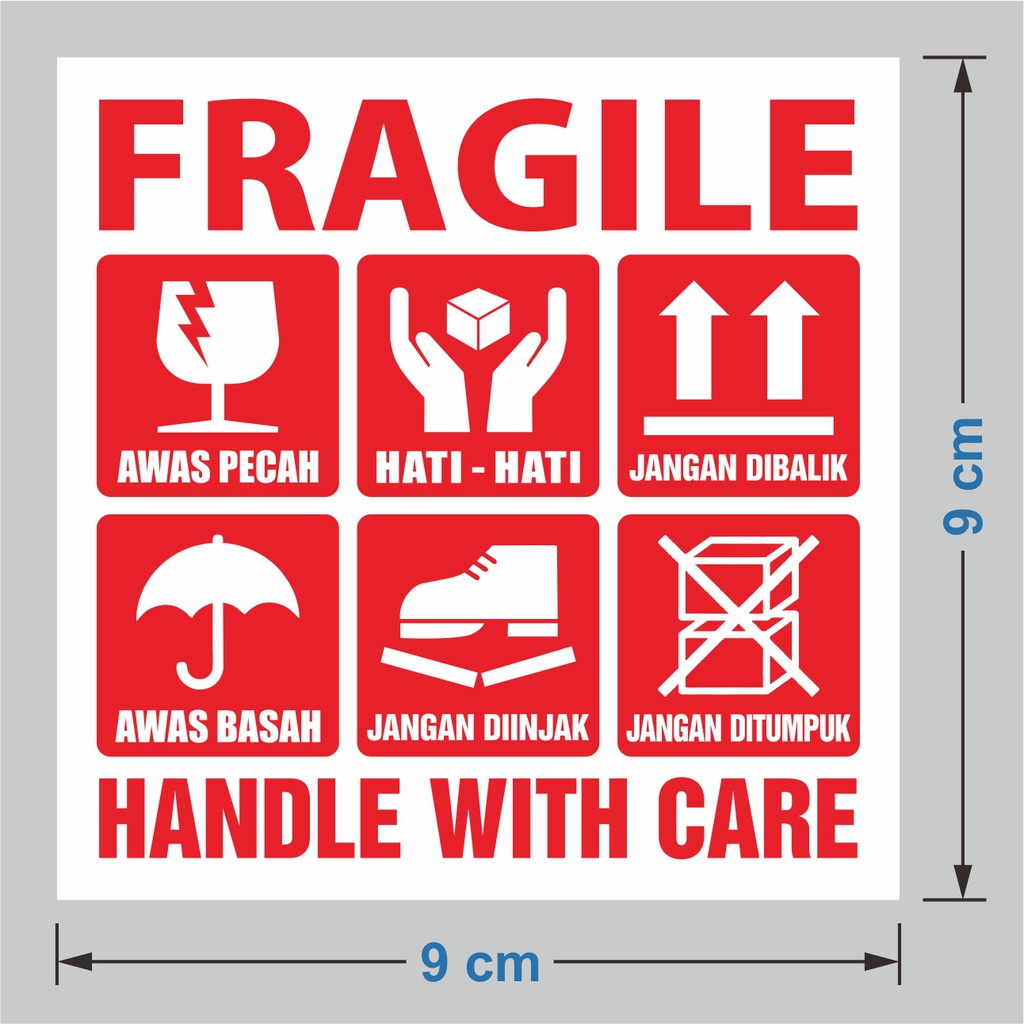 Jual Sticker Fragile Awas Pecah Stiker Handle With Care Hati Hati 9 X 9 Cm 1 Pak Isi 100 Pcs 3348