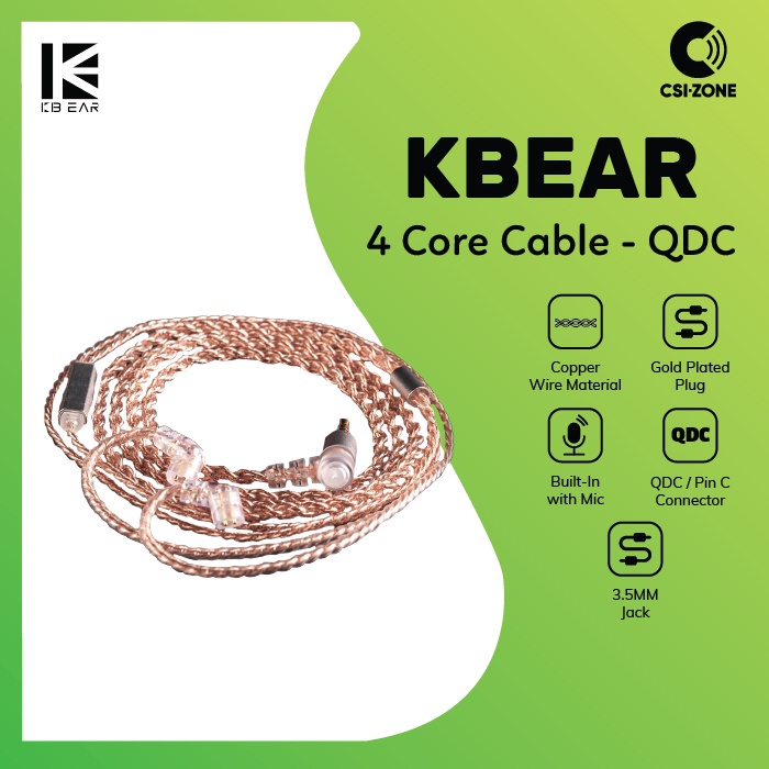 Jual KBEAR 4 Core Copper Cable with Mic - QDC (Pin C) | Shopee Indonesia