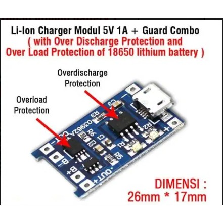 Jual Modul Cas Baterai Lithium 18650 Micro USB TP4056 Charging Charge ...
