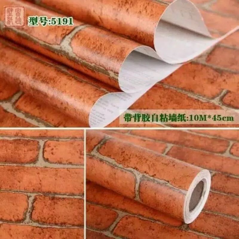 Jual Wallpaper Dinding Sticker Dinding Batu Bata Orange Shopee Indonesia