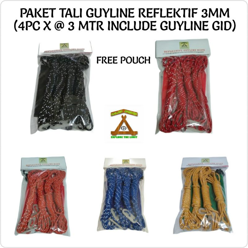 Jual Paket Tali Paracord Reflektif Dengan Stopper Guyline Untuk