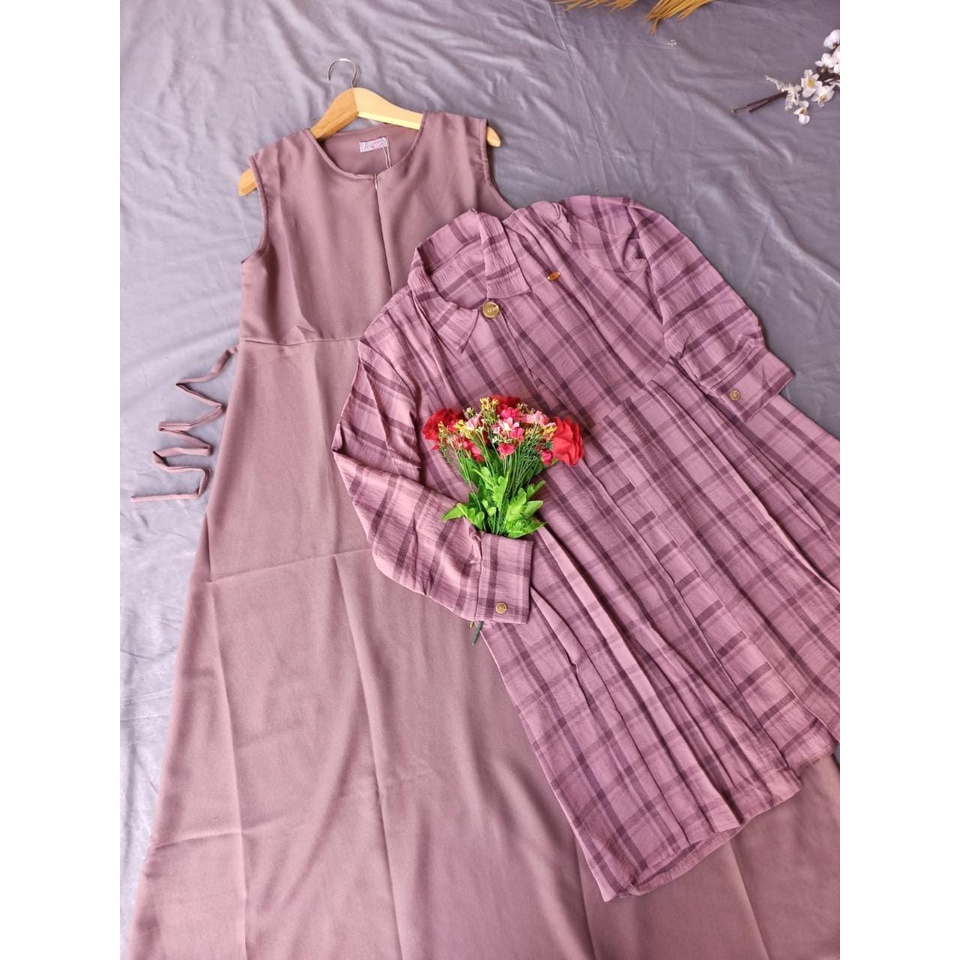 Jual OUTER SET GAMIS TANPA LENGAN YUNABI KOTAK CRINKLE MODEL TERPISAH ...