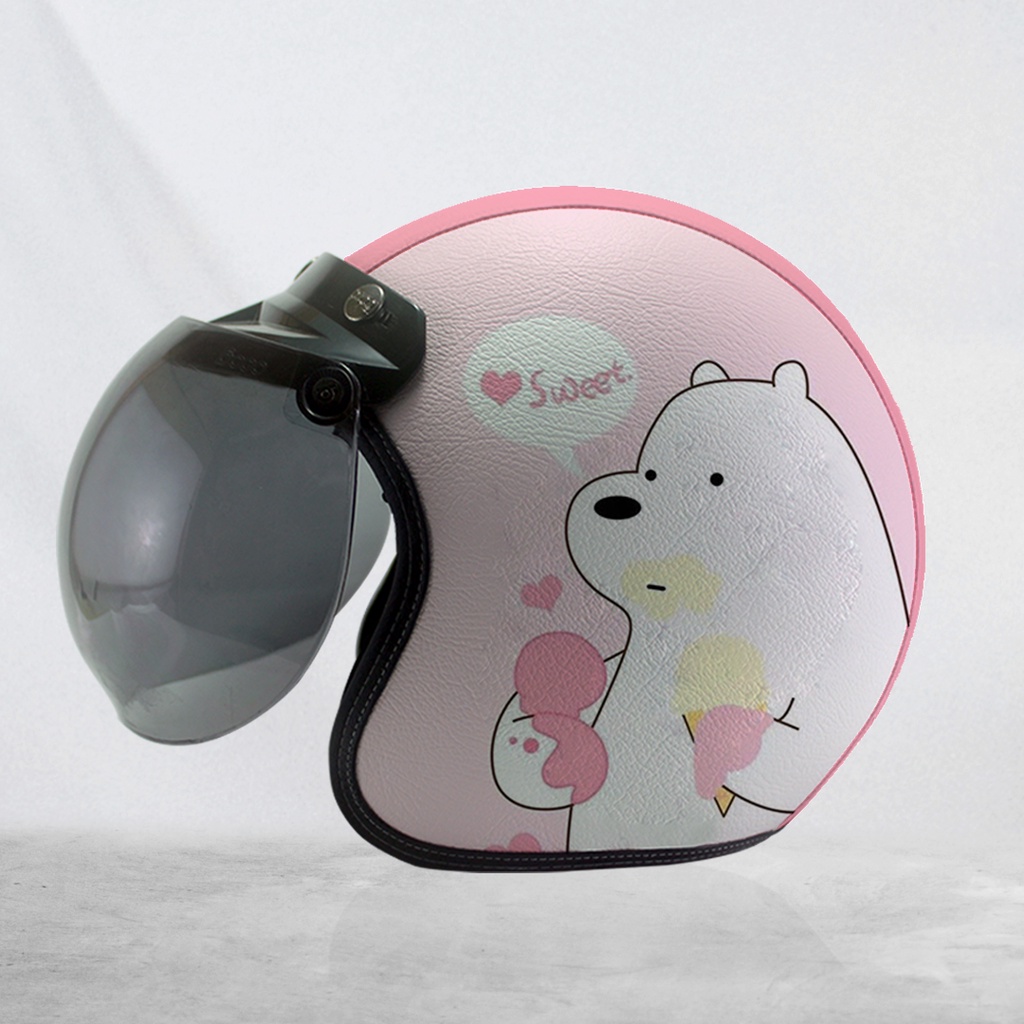 Jual Helm Retro Bogo Kulit We Are Bears Pink Botak Kaca Bubble Halfface ...